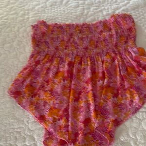 Pink and Orange Floral Smocked Top